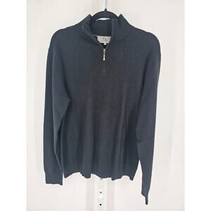 Qi New York Mens Sz L 1/4 Zip Pullover 100% Cashmere Sweater Black